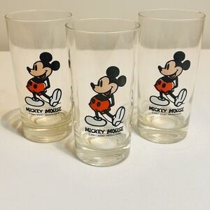 3 Mickey Mouse Drinking Glass 1970's Walt Disney Productions  Set